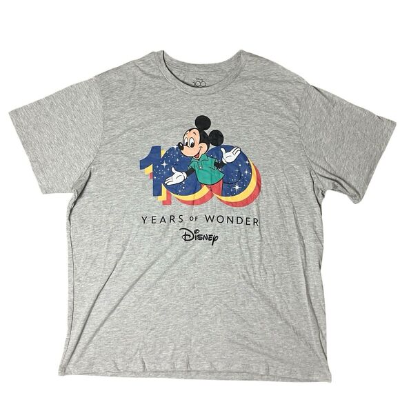 Disney T-Shirt Mens XXL Gray 100 Years Of Wonder Mickey Mouse Graphic Print New - Picture 2 of 8